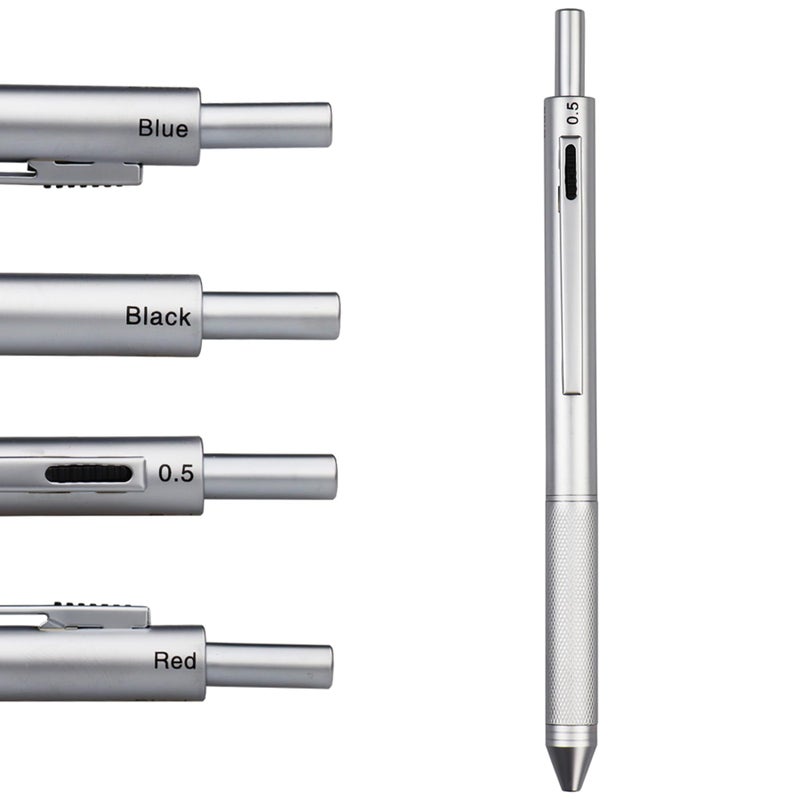 DUNBONG 4 in 1 Multicolor pen, Metal Cased Multifunction Pen, 0.5mm Mechanical Pencil, Red Ball Pen, Blue BallPen and Black Ball Pen (Silver) - Image 1